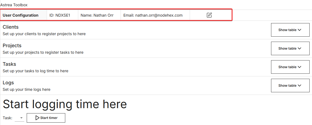 Setup - User configuration