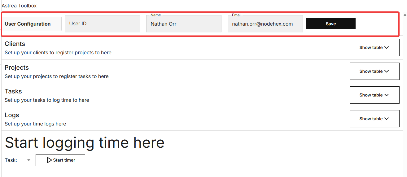 Setup - User configuration