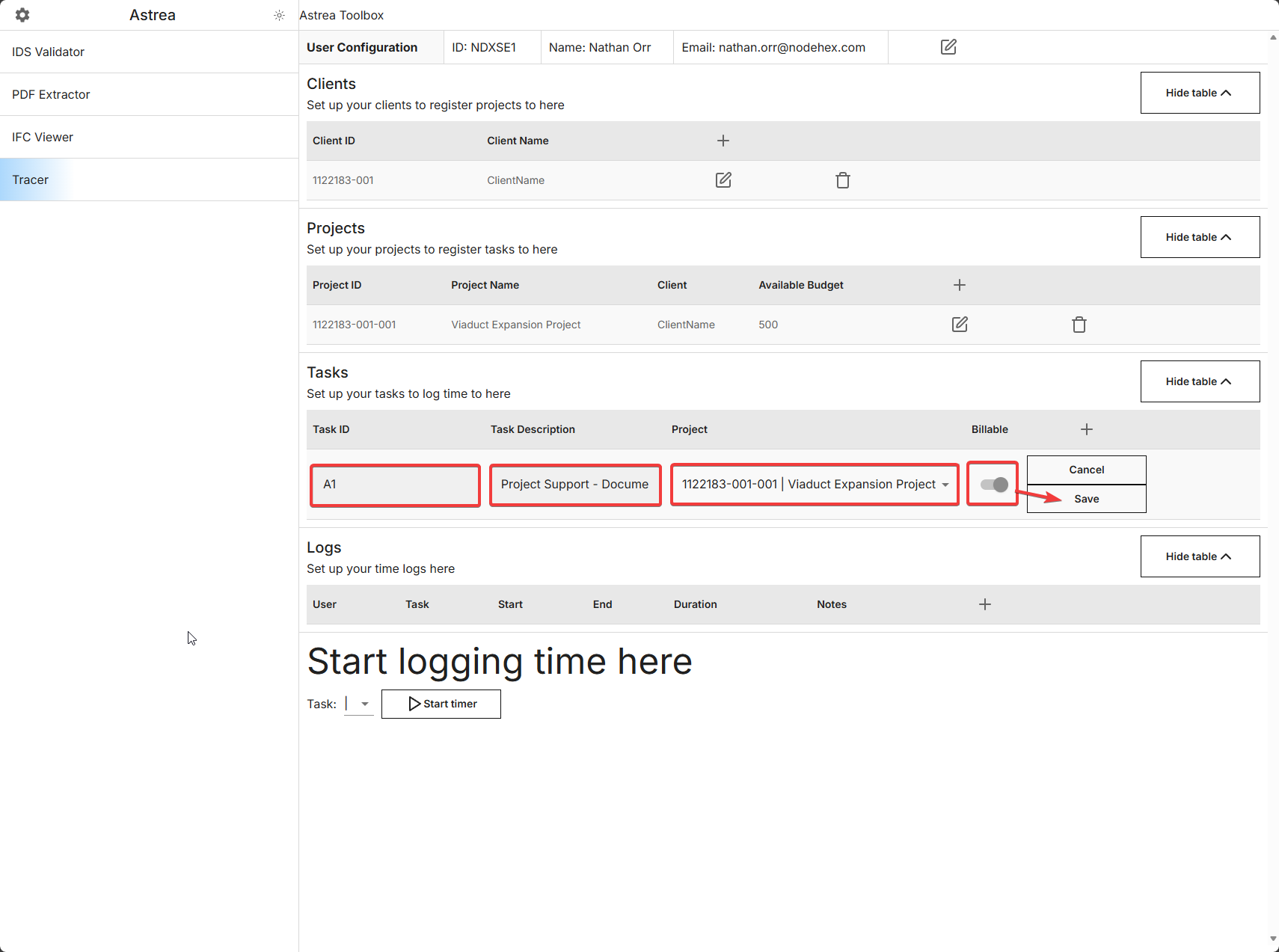 Setup - adding a project to a client
